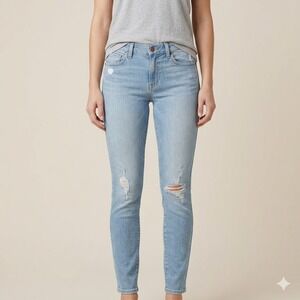 7 For All Mankind The Skinny Distressed Light‎ Wash Skinny Jeans 28